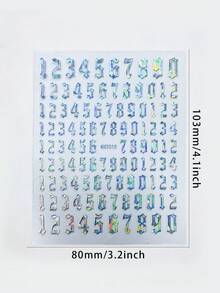 2件組全息哥德風數字美甲貼紙，彩色數字美甲，Y2K美甲，適用於生日數字美甲、週年紀念、音樂節、迪斯可派對、街頭風美甲設計 - 銀色 - 查看 9