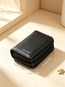 Minimalist Fashion Business Style PU Zipper Wallet - Black - View 3