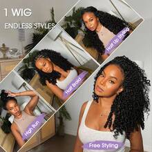 Burmese Curly Half Wig Human Hair With Spiral Curls Wear And Go Glueless Curly Wig 3-In-1 Seamless Flip-Over Drawstring Wig 200% Density No Headband Wig For Women Beginner Friendly Half Wig Human Hair Half Wigs Gift Headband Wig V Part Wig - Natural Black - View 12