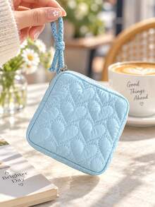Portable Sanitary Napkin Storage Bag, Quilted Heart Zipper Design Mini Makeup Bag, Women's Lightweight Coin Purse, Daily Commute Multi-Function Period Storage Bag, Beach Travel Cruise Vacation Back To School Essential Accessory - Multicolor - View 6