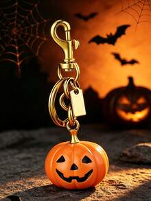 1pc Halloween Skull Pumpkin Shaped Keychain Cute Key Holder Anti-Lost Backpack Decoration - Gold - View 3