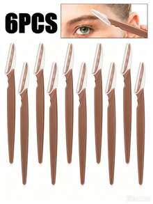 30/24/12/6/3/1pcs Brown Set With Transparent Storage Container, Precise Facial Razor With Protective Cap, Gentle Reusable Eyebrow Trimmer, Suitable For Eyebrow Shaping And Removing Facial Fine Hair - Coffee Glitter - View 10