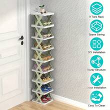 Space-Saving 9-Tier Vertical Shoe Rack - Narrow Plastic Organizer For 9 Pairs, Easy Assembly, Ideal For Entryway, Closet, Hallway, Bathroom, Dorm - Sturdy, Stackable Design, Shoe Storage Organizer - Multicolor - View 8