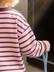 Young Girl Cartoon Print Round Neck Long Sleeve Top And Pants - Pink - View 4