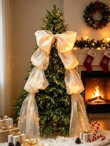 1pc Extra Large Organza Bow Christmas Tree Decoration, DIY Decor, Create Festive And Dreamy Pink Atmosphere, Suitable For Wedding, Bachelorette Party, Gender Reveal Backdrop And Wall Decoration - Multicolor - View 12