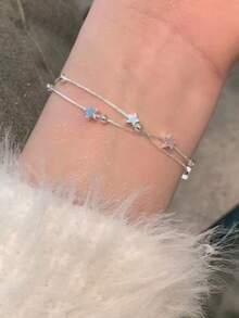 Gelang Bintang Kecil Gaya Korea Fashion Dua Lapis Bintang Lima Hiasan Tangan Minimalis Sahabat Terbaik Manis Segar - Perak - View 1