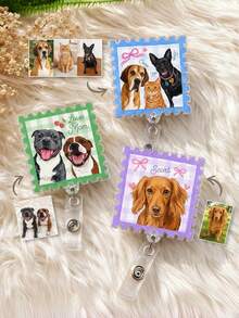 Personalized Pet Photo Bag Charm, Fan-Shaped Frame Bow Floral Plaid Backpack Accessory - Multicolor - View 5