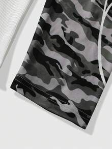 1pc Men's Camouflage Raglan Long Sleeve T-Shirt, Los Angeles Script Waffle Fabric Streetwear Top - White - View 6