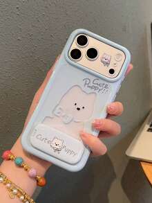1 buah Casing Ponsel Anak Anjing Samoyed Lucu Warna Biru Muda, Dengan Penyangga Lipat, Lubang Kamera Besar, Cetakan Kartun Anjing, Pelindung Tahan Guncangan, Cocok untuk iPhone 18 Pro Max, 17, 16 Pro, 15 Pro, 14 Pro, 13, 12, 11, Casing Ponsel Gaya Jepang yang Lucu - Baby Blue - View 4