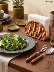 1pc Woven Upright Napkin Holder, Rustic Boho Paper Napkin Organizer, Freestanding Tabletop Napkin Dispenser For Kitchen Counter, Dining Table, Coffee Table, Living Room & Cafe Decor - Multicolor - View 8
