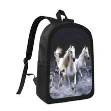 Unisex Fashion Cool Three Running Horses Print Campus Backpack Student Rucksack Laptop Bag Large Capacity Business Travel Hiking Backpack Outdoor Travel Bag Multi-Compartment Versatile Casual Backpack For Students School Commuting Travel Essential - Black - View 3
