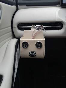 1pc Creative DIY Striped Button Resin Cat Car Air Vent Storage Box, Creative Car Interior Phone & Sundries Storage Bin, Car Air Vent Leather Phone, Coin & Card Hanging Organizer Pocket, Hanging Car Interior Storage Box - Multicolor - View 1