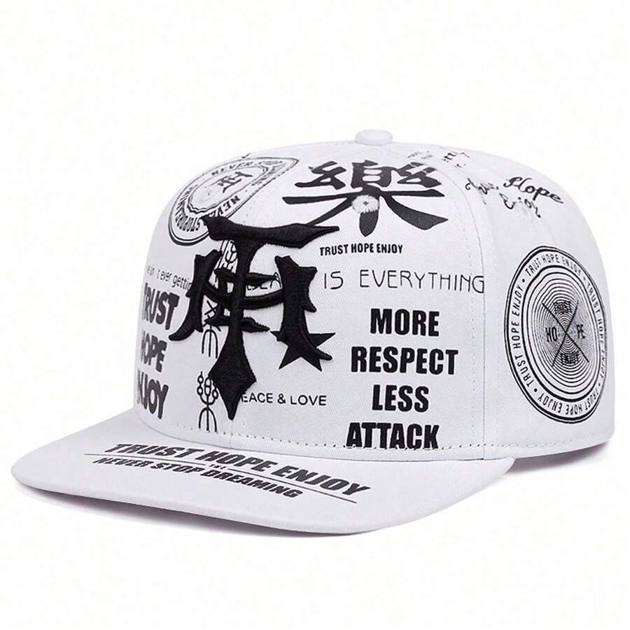 1 pieza Gorra de béisbol ajustable de estilo gótico para hombre, sombrero deportivo de hip hop para la calle - Blanco y Negro - Ver 1