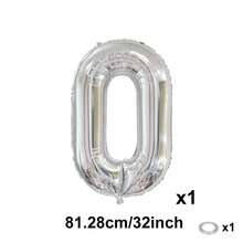 32英吋 81cm 銀色數字氣球 數字24 鋁箔膜 適用於派對、婚禮、單身派對、生日、新娘派對、畢業、週年慶祝裝飾 (0-9) - 彩色 - 查看 10