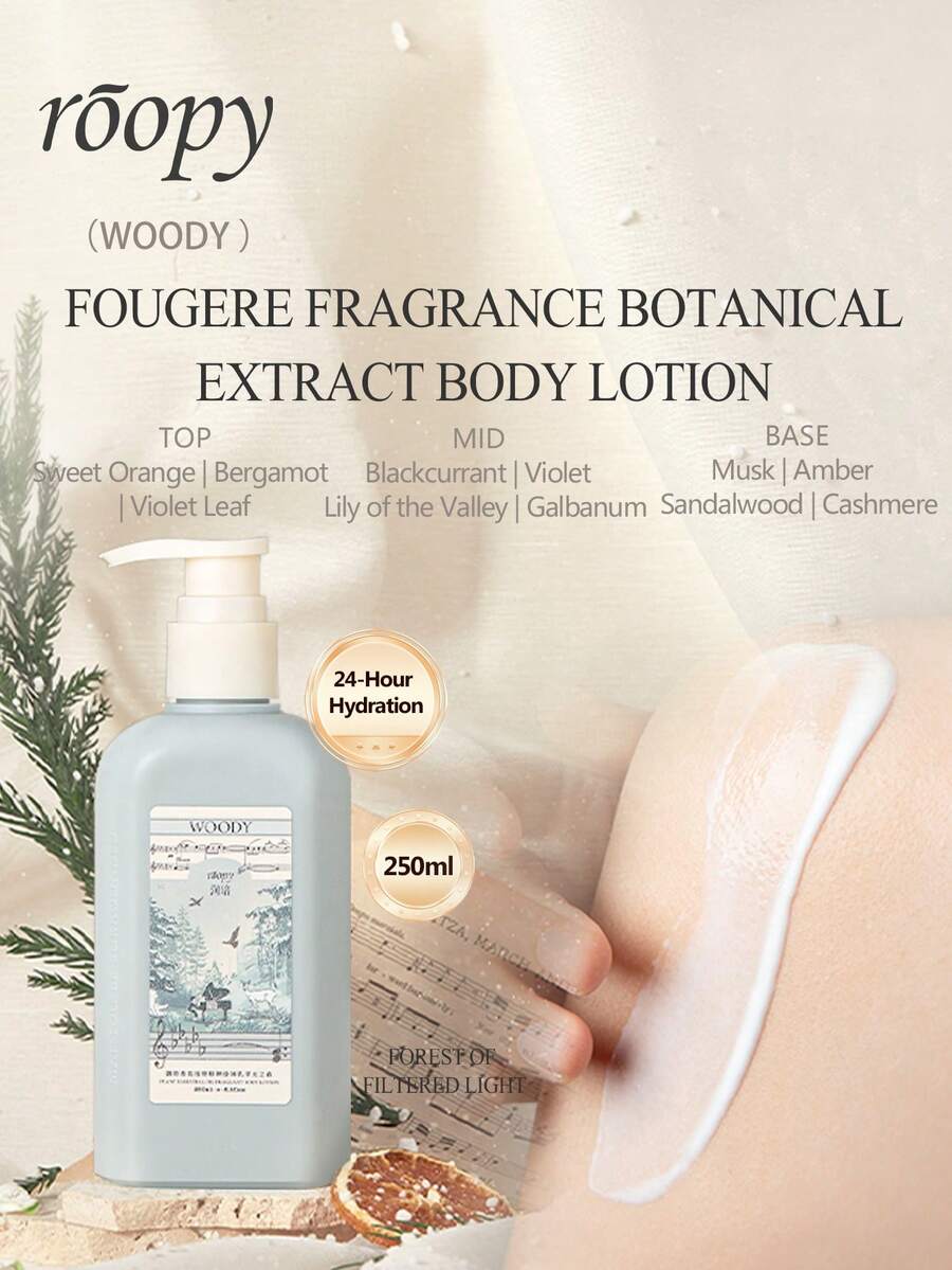 Roopy Losion Tubuh Ekstrak Botani Wangi 250ml Melembapkan dan Menghidrasi dengan Aroma Tahan Lama, Krim Tubuh Parfum 250ml untuk Kulit Kering Musim Gugur dan Musim Dingin - Hutan Cahaya Tersaring - View 1