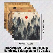 24 Sheets Oriental Ink Mountain Scrapbook Paper 6*6 Inch Vintage Chinese Landscape Decorative Craft Paper No Repeat Pattern For Junk Journal, Card Making, Album Collage DIY - Square - View 3