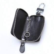 Solid Color Minimalist Men's Leather Car Key Pouch, Universal Zipper Mini Waist Hang Car Key Protective Case - one-size - View 2