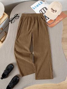 Tween Boy Casual Minimalist Versatile Diagonal Pocket Light Brown Long Pants Suitable For Vacation, Travel, Sports, School And Daily Wear - Camel - View 2