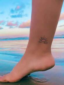 1pc Temporary Tattoo Sticker, Minimalist Sunrise & Wave Line Pattern, Realistic Fake Tattoo Design, For Daily Wear, Bachelorette Party Favors, Music Festival, Game, Graduation Gift, Lasts 3‑5 Days - Black - View 4