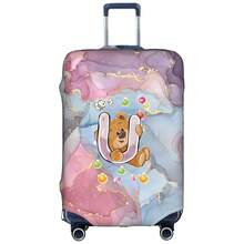 Marble Gradient Background Cute Teddy Bear Letter Luggage Suitcase Cover, Elastic Stretch Luggage Protector Sleeve, Scratch-Resistant Dust-Proof Reusable Travel Accessory - Multicolor - View 34