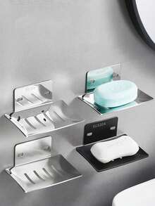 2 Pcs Rust-Proof Stainless Steel Shower Soap Dish, Farmhouse Style Wall-Mounted Shower Soap Holder, Kitchen Sponge Rack, Home Bathroom Decor, Suitable For Autumn And Back To School Season - Multicolor - View 4