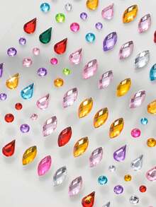 4/2/1pcs Y2K Colorful Face Gem Stickers, Multicolor Heart, Star, Water Drop Rhinestones, Self-Adhesive Face Decor Patches, Suitable For Festival Party, Cosplay, Christmas, Halloween Makeup, Body And Eye Decoration, Face Diamond Stickers - Multicolor - View 4