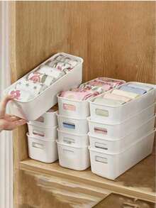 5/8/12 Portable Storage Baskets - Suitable For Office Supplies, Accessories, Cosmetics, Socks, Underwear, Etc. Fashionable And Durable Stackable Storage Boxes - Space-Saving Drawer Organizers, Home Storage Boxes And Storage Containers. - White - View 14