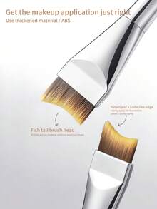 INYUSUN 1pc 2-In-1 Foundation Brush With Scraper, Curved Flat Foundation Brush, Fish Tail Foundation Brush - Light Grey - View 5