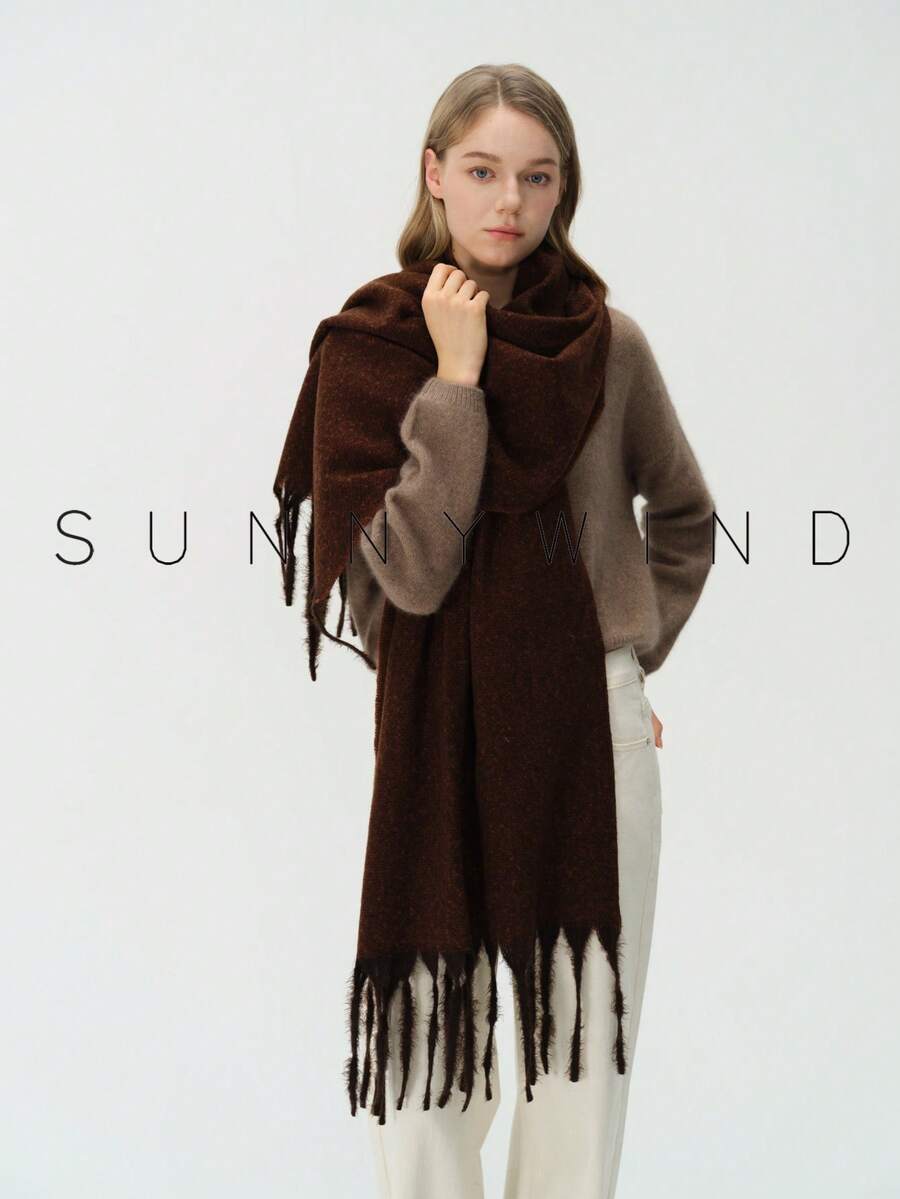 1pc Women's Solid Color Polyester Soft Skin-Friendly Warm Scarf For Daily Use - Rust - View 1