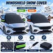 1pc 259*114.3cm Universal Car Windshield Snow Cover, Full Coverage Frost And Ice Protection Cover With Reflective Rearview Mirror Cover, 4 Hook Straps, Foldable Quilted All-Season Sunshade, Suitable For Sedan, Hatchback And SUV, Green/Orange Accents, Winter Car Accessory, Christmas Gift For Female Drivers - Multicolor - View 9