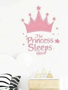 1pc Princess Theme Vinyl Wall Sticker, Decorative Art Style Pink Crown With Glitter, Self-Adhesive Cartoon Door Sticker, Suitable For Girls Bedroom, Glossy, Suitable For Plastic Surface, Disposable Decorative Wall Sticker - Multicolor - View 5