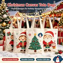 3pcs Christmas Santa Claus Gift Christmas Eve Apple Canvas Tote Bag, Christmas Gift Bag, Gift Storage Bag - Multicolor - View 3