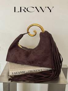 Women's Handbag With Metal Handle, Personalized Tassel, Matte Finish, Fashionable Autumn/Winter Phone Bag, Coffee Color, Suitable For Shopping, Commuting, Parties - Coffee - View 2