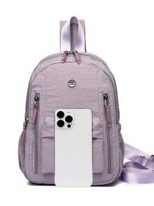 Lightweight Crinkle Nylon Backpack, Multi-Pocket Zipper Casual Daypack, Water Resistant Soft Rucksack For Daily Travel Shopping School - Multicolor - View 6