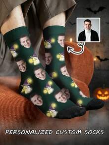 1 Pair Customized Men's Long Socks With Face Photo, Birthday, Valentine's Day Gift, Halloween Prank Gadget, Colorful Cartoon Print, Combines Personality And Fun, Suitable For Daily Wear, Home, Commute - Multicolor - View 3