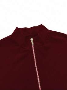 Casual Fashion Front Zipper Design Skinny Curve-Hugging Jumpsuit, New Autumn/Winter - Burgundy - View 4