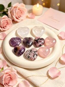 1/2pcs Natural Random Rose Quartz Heart-Shaped Stones, Christmas Decoration Stones - Polished Natural Rose Quartz Heart-Shaped With Natural Inclusions And Cracks; A Very Suitable Natural Crystal Stone For Meditation And Energy Work. This Handmade Natural Stone Has Unique Pink Tones And Smooth Edges, The Stone Is Naturally Formed And May Have Color Differences And Internal Cracks, Christmas Decoration, Christmas Gift - Multicolor - View 6