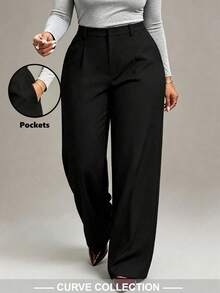 Women's Plus Size Black Straight Leg Pants, Slightly Stretchy, Versatile All-Match Style, Suitable For Daily Wear - Black - View 5