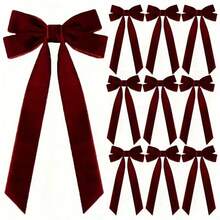 1/5/10pcs Christmas Tree Bows - Holiday Ribbon Gift Bows, Suitable For Holiday Wreaths, Decorations And Rustic Crafts, No Feathers, Glossy Surface, Perfect For Gift Wrapping And DIY Projects, Christmas Tree Decoration Velvet Ribbon, Christmas Tree Bows - Multicolor - View 2