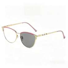 1PC Metal Cat Eye Dual-Color Diamond Decor Indoor Outdoor Photochromic Multi-Use Fashion Versatile Women's Fashion Glasses - A - View 12