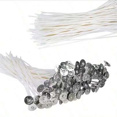 100pcs Pre-Waxed Candle Wicks With Metal Support, Smokeless & Lead-Free, Suitable For Soy Wax, Beeswax & Paraffin Candle DIY Making, Container Candles, Pillar Candles, Votive Candles, Home Decor, Wedding Party, Essential Oil Aromatherapy, Basic Style (Multiple Lengths, High Stability Burning)