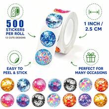 500pcs/Roll 1 Inch Disco Ball Stickers, Colorful Disco Ball Stickers For Stationery, Pencil, Backpack, Skateboard Decoration, Teacher Training, Graffiti Label Stickers, Cake Baking, Envelope, Gift Box Sealing Stickers, Used For Crafts, Scrapbook, Journal, Scrapbook, Envelope Decoration And Sealing Stickers - Multicolor - View 2