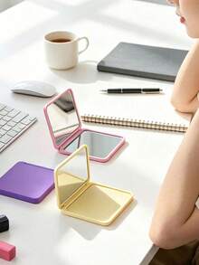1/2pcs Multi-Color Double-Sided Folding Pocket Makeup Mirror, Portable Compact Square Hand Mirror, Minimalist Travel Makeup Mirror, Suitable For Handbag, Outdoor Daily Touch-Up - Multicolor - View 4