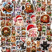 Whimsical Xmas Feline Decorative Sticker Pack 100/200 Pieces Waterproof Decals For Festive Atmosphere Craft Decoration - A-100PCS - View 3