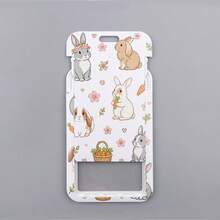 1 Piece Cute Bunny Carrot Floral ID Card Holder With Lanyard, Kawaii Rabbit Pattern Badge Holder For Student Office Name Card, Gift For Bunny Lovers - Multicolor - View 7
