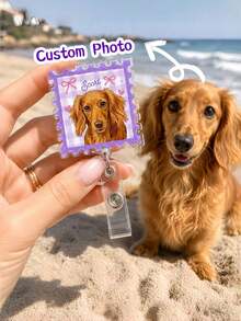 Personalized Pet Photo Bag Charm, Fan-Shaped Frame Bow Floral Plaid Backpack Accessory - Multicolor - View 3