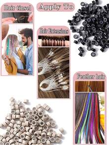 nunify Hair Extention Tool Kits,100Pcs Silicone Lined Micro Links Beads 1pc Remove Pliers 1pc Crochet Needle 1pc Loop Needle Threader Pulling Hook Micro Silicone Rings Bead Device Hair Extension Tools Accessory - 1 Set - View 11