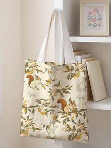 1pc Squirrel Pattern Print Shoulder Tote,Large Capacity For Books,Groceries & Daily Beach Travel School Use.For Students, Great Daily Bag Or Gift - Multicolor - View 2