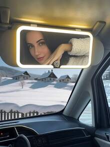 Espejo de vanidad de coche LED removible - Espejo de maquillaje conveniente para el lado del pasajero del coche para retoques rápidos, compatible con múltiples modelos de vehículos, accesorio colgante de espejo de coche NI1V - [Material ABS ordinario] Cerámica blanca 1 pieza - Ver 1