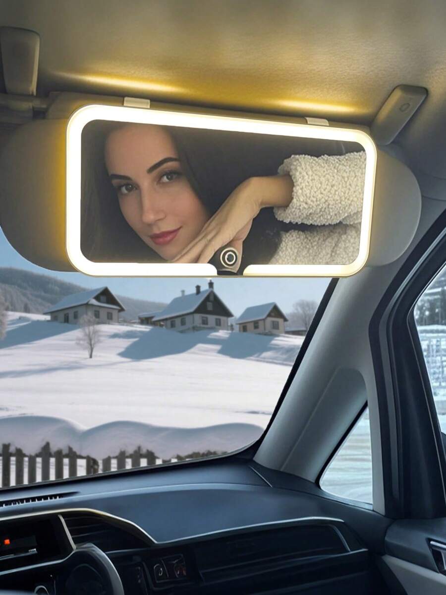 Espejo de vanidad de coche LED removible - Espejo de maquillaje conveniente para el lado del pasajero del coche para retoques rápidos, compatible con múltiples modelos de vehículos, accesorio colgante de espejo de coche NI1V - [Material ABS ordinario] Cerámica blanca 1 pieza - Ver 1